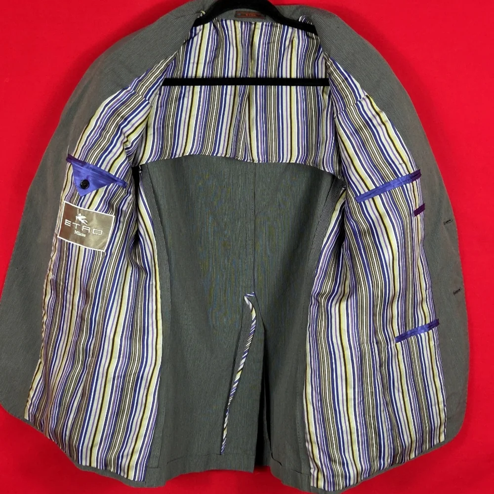 ETRO Blazer Sport Coat Gray Mens Size 42‎